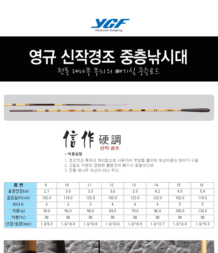 영규 신작경조 중층낚시대  중층내림낚시대 내림대 중층대 중층로드 중층내림대  