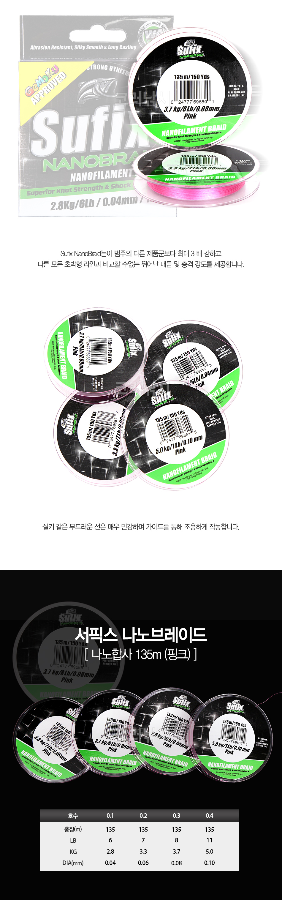 서픽스 나노브레이드 135m (핑크) 고모쿠 서픽스합사 나노합사