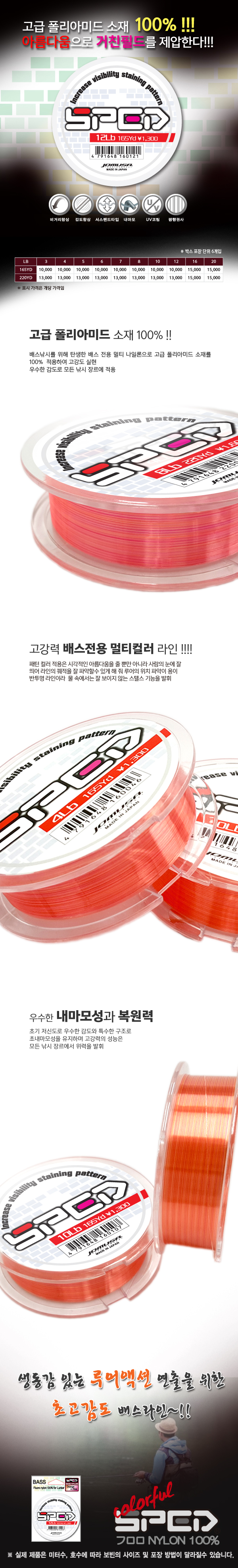 (적립금10%) 조무사 스피드 패턴염색 오렌지+핑크 나일론 (150m) 조무사 스피드 패턴염색 오렌지+핑크  배스루어줄 나일론 민물루어 