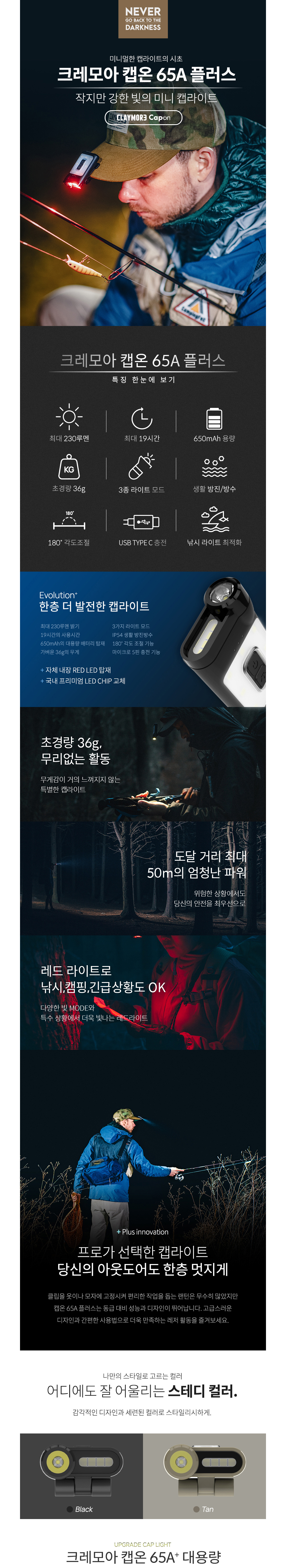  프리즘 크레모아 캡온 40A LED캡라이트 (충전식) 충전식캡라이트 클레모아 크레모아캡라이트 캡온 