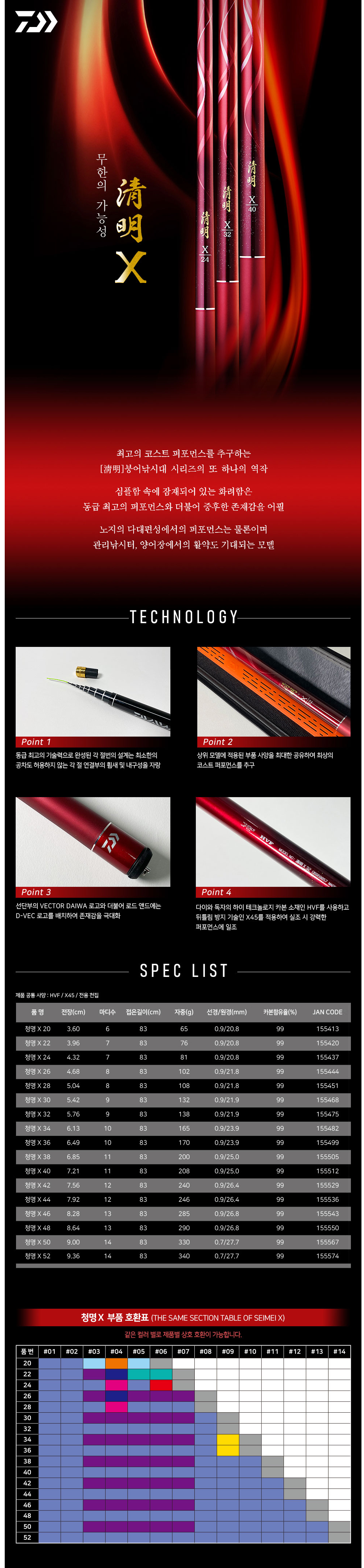다이와 청명X 민물낚시대 한국다이와정품