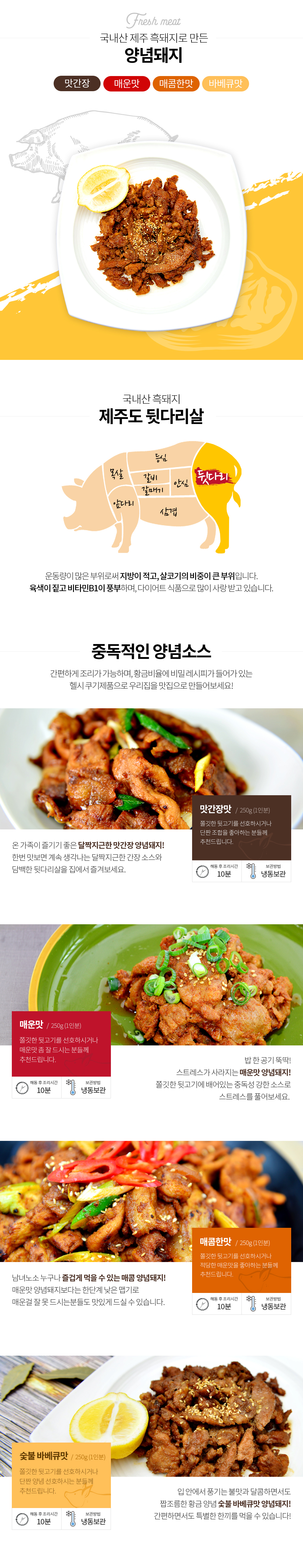 SW팜 냉동양념 돼지고기 매운맛양념 4팩 제주산 HACCP 인증