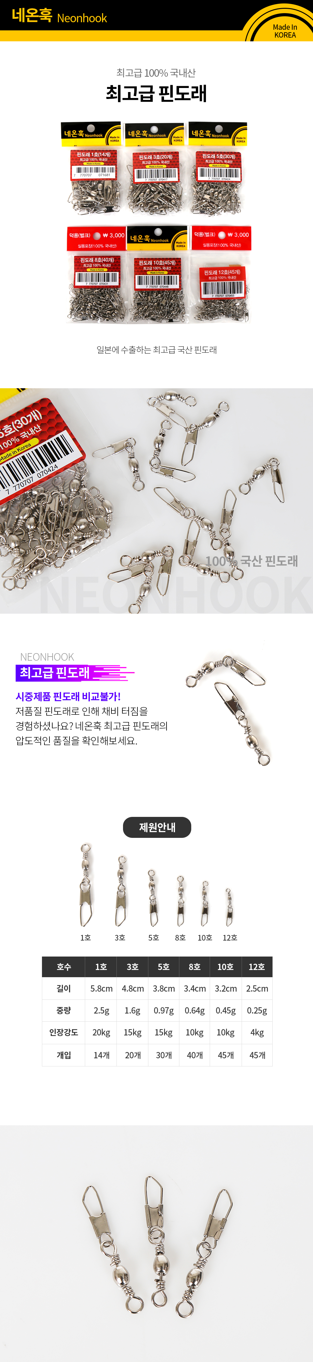 네온훅 최고급 핀도래 덕용 MADE IN KOREA