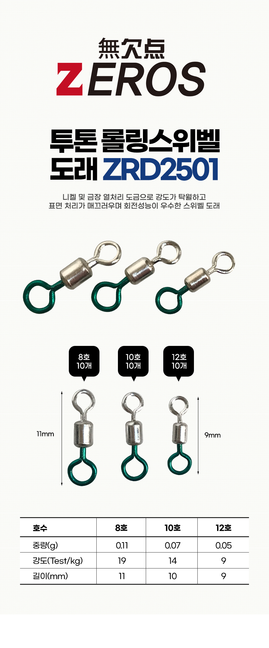 제로스(ZEROS) 롤링스위벨도래 ZRD2501 더블컬러맨도래(실버그린)