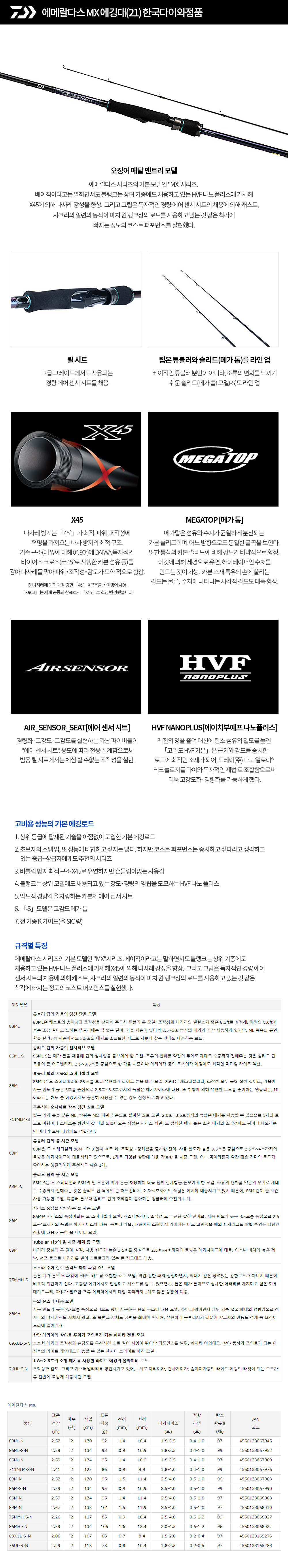 다이와 21 에메랄다스 MX 에깅대 한국다이와정품